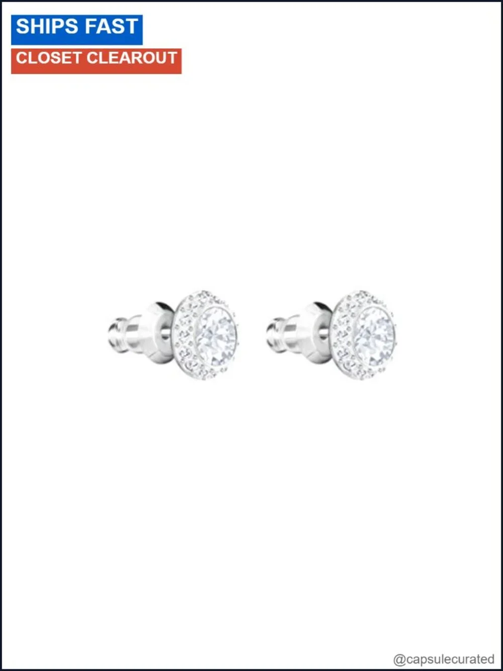 Crystal Stud Earrings Rhodium Plated Butterfly Back